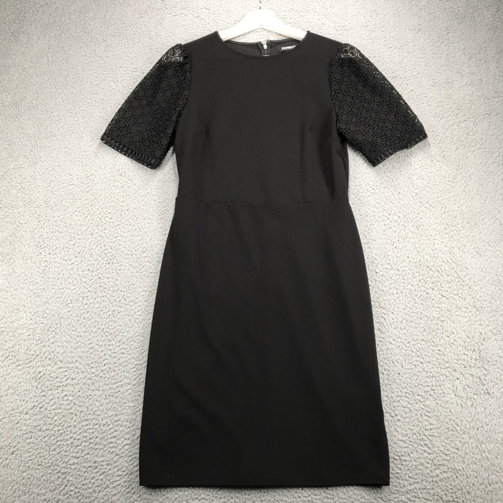 EXPRESS Dress Size SMALL Black‎ Short Crochet Lace Sleeve Sheath Dress